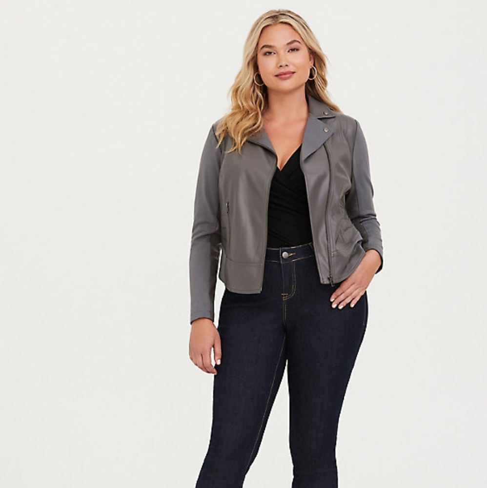 GREY MIXED MEDIA MOTO JACKET